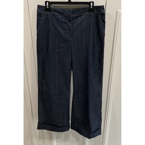 St. John Blue‎ Denim Jean Like Wide Leg Pants Cuffed Blue Boho Designer